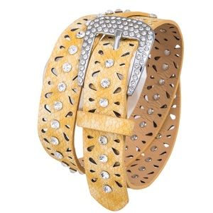 Yellow Snakeskin Genuine Leather Crystal Statement Belt